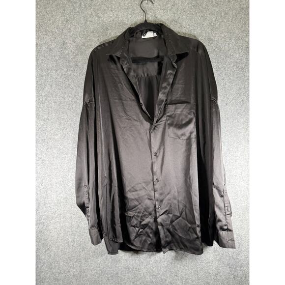 Asos‎ Design Top Women Medium Black Long Sleeve Button Front Satin Relax Tunic - Picture 1 of 7